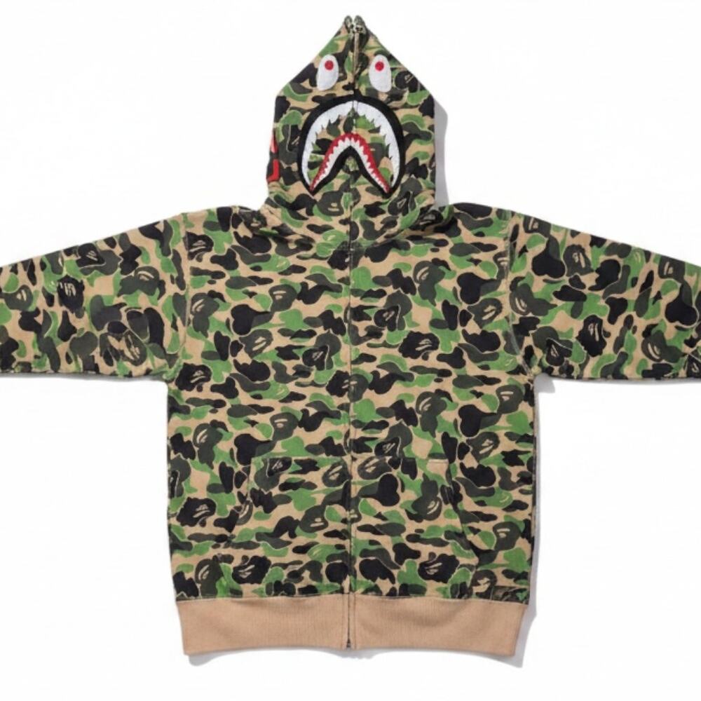 BAPE A Bathing Ape Men's Large ABC Camo Shark Full-Zip Green Hoodie Japan